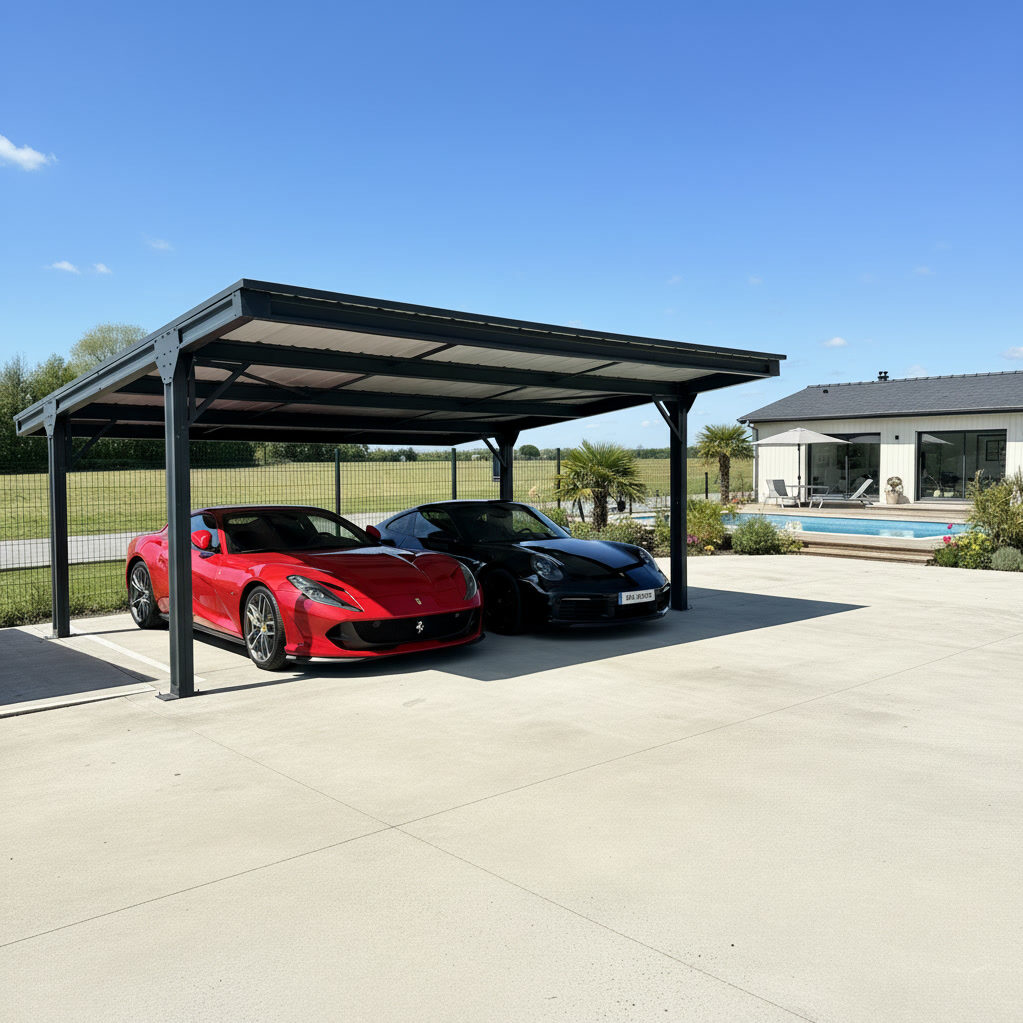 Carport métallique INTERMAT pour deux voitures